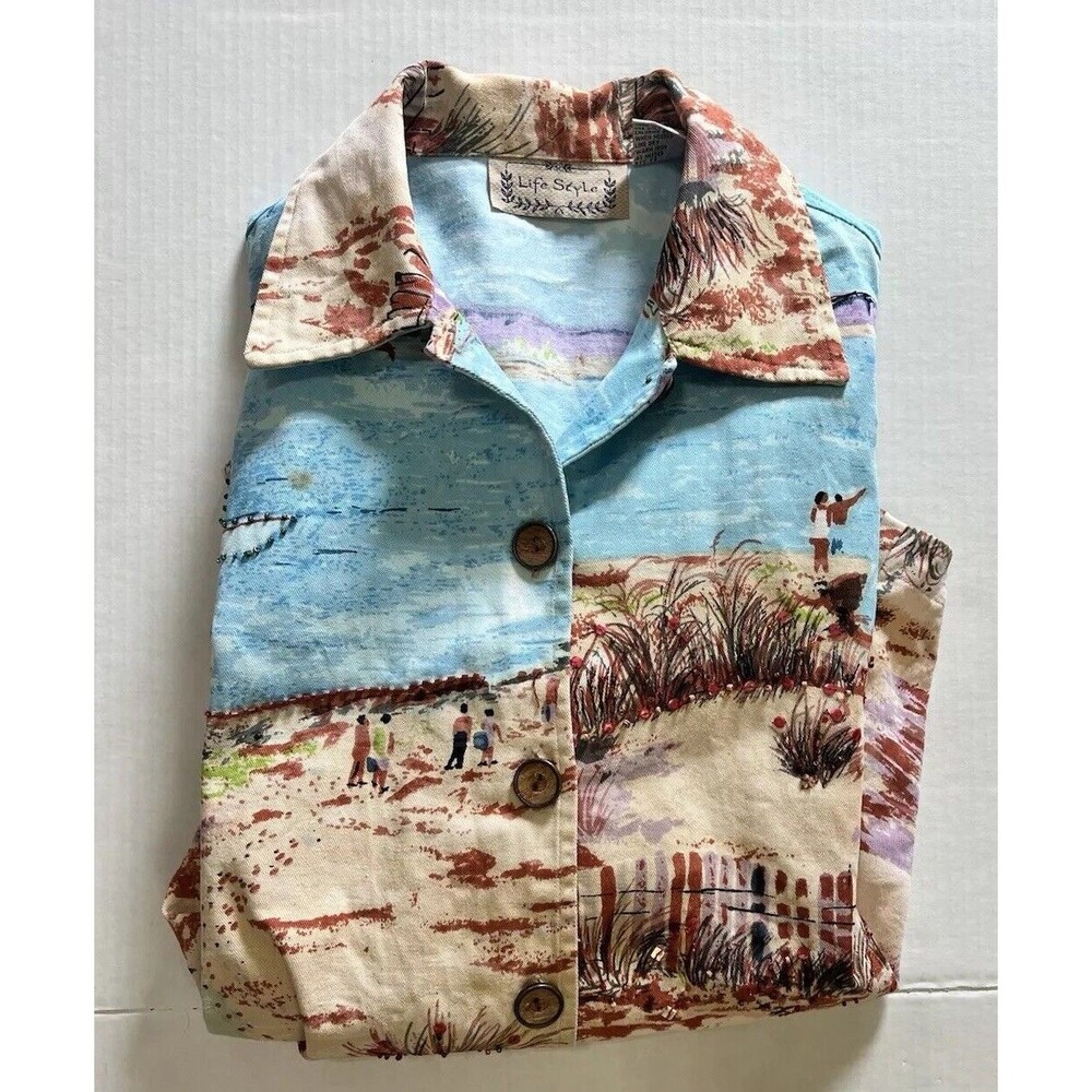 Vintage Life Style Art to Wear Womens Jacket Size L Beach Ocean Sailing Boho - Picture 4 of 14